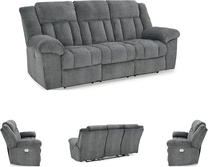 Signature Design by Ashley Tip-Off Modern Wall Hugger Power Reclining Sofa with Adjustable Headrest and USB Ports, Gray