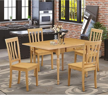 East West Furniture MZAN5-OAK-W 5 Piece Modern Dining Table Set Includes a Rectangle Wooden Table with Dropleaf and 4 Dining Room Chairs, 36x54 Inch, Oak