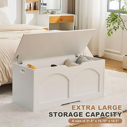 Storage Chest, 31.5" Storage Trunk Chest, Retro Entryway Bench, Supports 330 lbs, Upgraded Safety Lift Support Hinge, Entryway Bench, U-Shaped Opening for Entryway Living Room, White