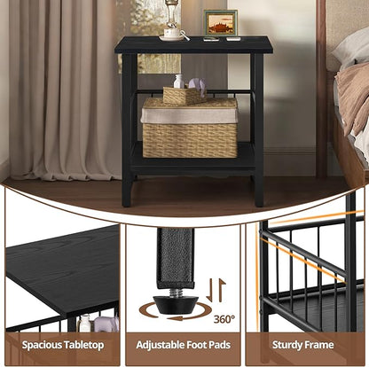 18" Square End Table, Modern Nightstand Side Table, Nightstand with Open Storage Shelf for Living Room, Heavy Duty Stand of Mini Beverage for Dorm, Kitchen Room, Black