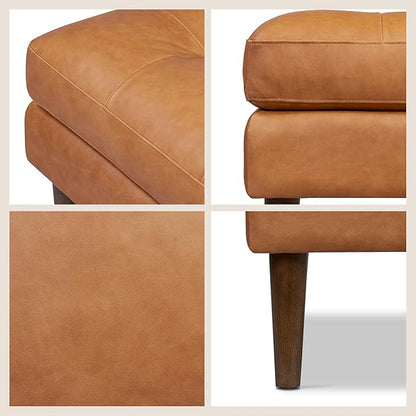POLY & BARK Napa Ottoman - Full-Grain Leather Upholstered Ottoman with Feather-Down Topper - Couch for Living Room - Vintage Italian Leather in Cognac Tan