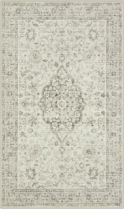 LIVEBOX Entryway Rug 3x5 Washable Area Rugs for Kitchen Bathroom, Non-Slip Front Door Mat for Bedroom, Boho Low-Pile Carpet Farmhouse Throw Indoor Mats for Bath Laundry Room, Taupe