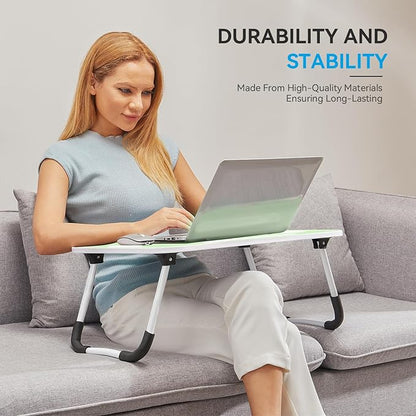 BUYIFY Folding Lap Desk, 23 Inch Portable Wood Green Laptop Bed Desk Lap Desk with Cup Holder, for Working Reading Writing, Eating, Watching Movies for Bed Sofa Couch Floor