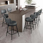 Counter Height Bar Stools, 26" H Swivel Barstools Set of 6, Faux Leather Kitchen Counter Stools with Back and Stylish Stitching, Metal Frame, Pub, Home Bar, Balck Green