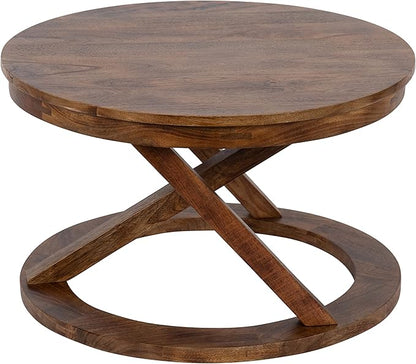 Kate and Laurel Aja Bohemian Round Wood Coffee Table; 26 inch Diameter; Walnut Brown; Decorative Boho Modern Coffee Table for Hosting; Storage; and Display