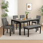 Dining Table Set for 5, 6-Piece Kitchen Table & Chairs Set with Rectangular Table, Bench & 4 Upholstered Chairs, 39'' Dinner Set with Wood Legs & Curved Backrest for Kitchen, Light Black