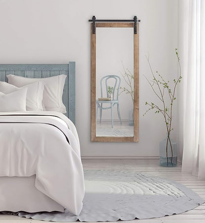 Kate and Laurel Cates Farmhouse Wood Framed Wall Mirror, 18 x 50, Rustic Brown, Barn Door-Inspired Rustic Mirrors for Wall