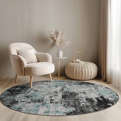 Washable Area Rugs 8ft Non-Slip Modern Abstract Soft for Living Room Entryway Bedroom Nursery, Print Pattern, Blue Black Teal