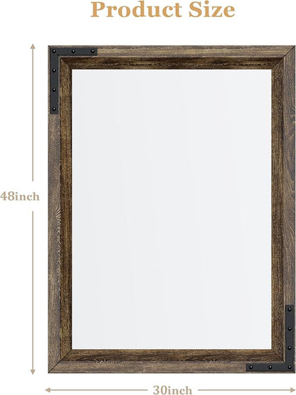 YOSHOOT Farmhouse Bathroom Mirror, Rustic Wooden Framed Mirror, Wood Vanity Mirror, Solid Wood & Handmade, Vertical or Horizontal Hanging for Bathroom Entryway Living Room Bedroom, 48" x 30", Brown