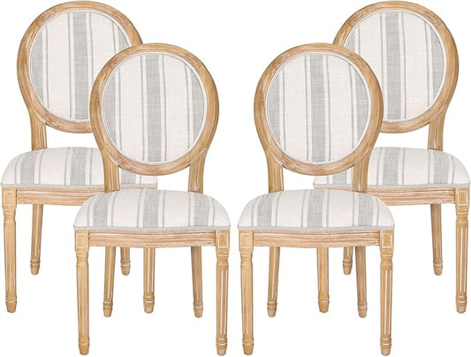 Christopher Knight Home Phinnaeus Dining Chair Set, Set of 4,Wood, Gray Stripes + Light Beige + Natural