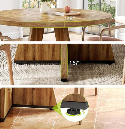 LITTLE TREE Round Dining Table for 4-6 People, 47 Inches with Wooden Pedestal Base, Modern Dinner Table for Dining Room, Kitchen, Living Room