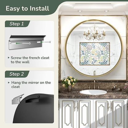 TokeShimi Brushed Gold Round Mirror 24 Inch Gold Round Vanity Bathroom Mirror for Wall Aluminum Alloy Matte Metal Frame Modern Gold Circle Mirror Fit in Minimalist Multi Style Home Decor