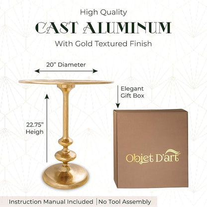 OBJET D'ART Small Round Gold End Table, Rachel, 23" Height, Vintage Metal Accent, Side, Pedestal, Coctail and Drink Tables for Living Room and Small Spaces