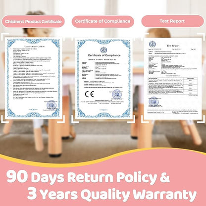 FUNLIO Kids Table and 2 Chairs Set for Ages 3-8, Height Adjustable Toddler Table and Chair Set, Easy to Wipe Arts & Crafts Table, for Classrooms/Daycares/Homes, CPC & CE Approved (3pcs Set) - Pink