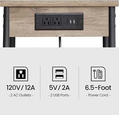 TUTOTAK End Table with Charging Station, Side Table with 2 USB Ports and 2 Outlets, 21.8”H 2-Tier Nightstand with Storage Shelf, Sofa Table TB01BG025 (1 pc)