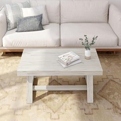 Plank+Beam Classic Rectangular Coffee Table, 40 Inch Farmhouse Coffee Table, Mini Center Tables for Small Spaces, Small Living Space Tea Table, White Sand Wirebrush