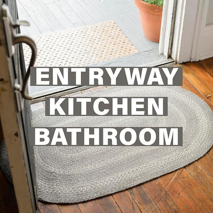 Grey Cloud Jute Braided Oval Rug, 20x30 - Grey, Warm Farmhouse Decor, Perfect for Laundry Rooms, Kitchens and Entryways - Reversible and Easy to Clean