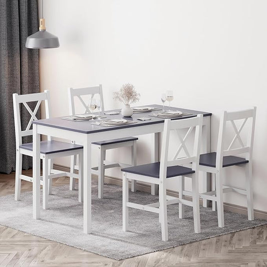 SogesHome 42.52'' Dining Table Set with 4 Chairs, 5-Piece Modern Chic Design, Premium Construction, Versatile Functionality, Easy Assembly, Gray and White Finish, Grey