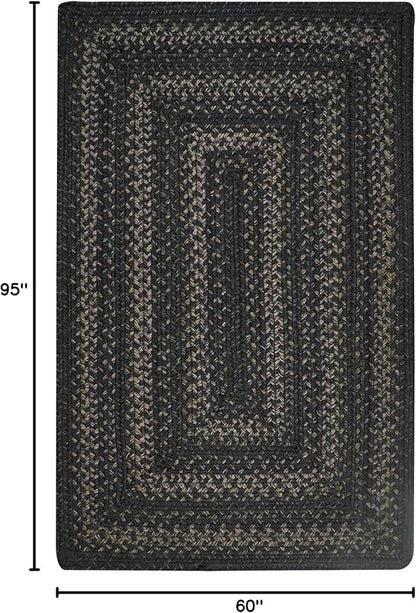 Homespice Jet Black Braided Area Rugs 5x8' – Primitive Gray and Black Rug for Living Room and Bedroom