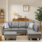 L Shaped Sectional Couch with Otttoman, 97" Leather Sectional Sofa for Living Room Modular Couches with Cup Holders for Bedroom, Apartments, Dark Grey