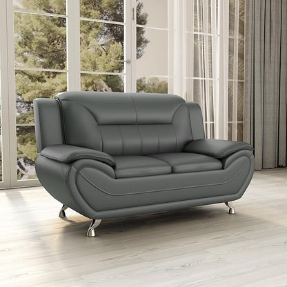 Container Furniture Direct Michael Modern Faux Leather Upholstered Stainless Steel Legs Living Room, Chair, Loveseat, Sofa, Red