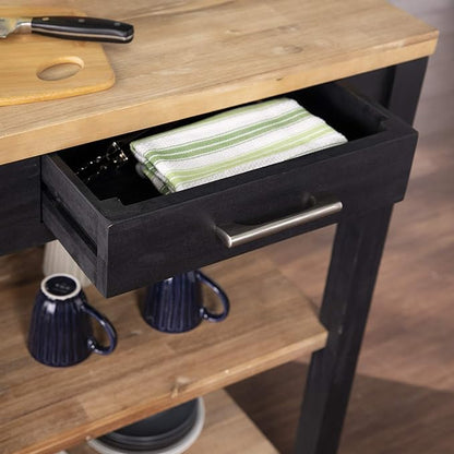 SEI Furniture Berinsly Expandable Freestanding Kitchen Island, Black, Natural