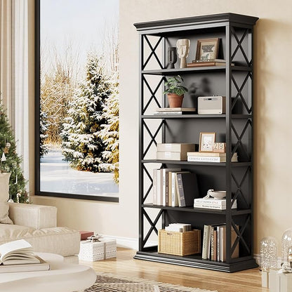 Little Tree 6-Tier Bookcase, 71 Inches Industrial Bookshelves, Floor Standing Display Storage Shelves Tall Bookcase for Home Office, Living Room, Bed Room