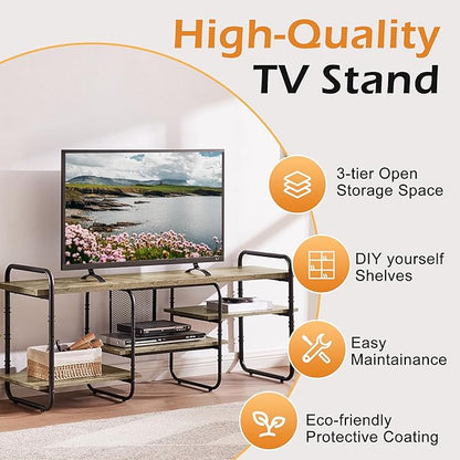 VECELO TV Stands for 65 Inch,Entertainment Center/Media Console Table with Adjustable Storage Shelves for Living Room/Bedroom,Grey