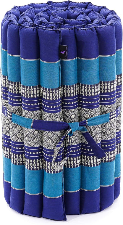 Leewadee - Foldable Floor Mattress - Japanese Roll Up Futon -Trifold Tatami Mat- Guest Floor Bed - Camping Mattress - Thai Massage Mat, Kapok Filled, 75 x 20 inches, Blue
