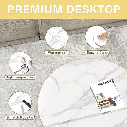 HLR Round Coffee Table with White Faux Marble Top