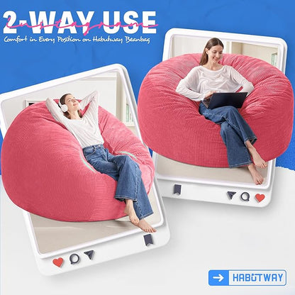HABUTWAY 6FT Bean Bag Chair,Giant Bean Bag Chairs for Adults,Big Bean Bags with Memory Foam Filled, Large Beanbag Chairs with Soft Corduroy Cover-Pink