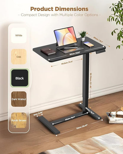 Electric Adjustable Height Standing Desk - Small Sit Stand Portable Rolling Laptop Table with Hidden Wheels, Small Computer Workstation for Bedside & Home Office Use (24"x16", Black)