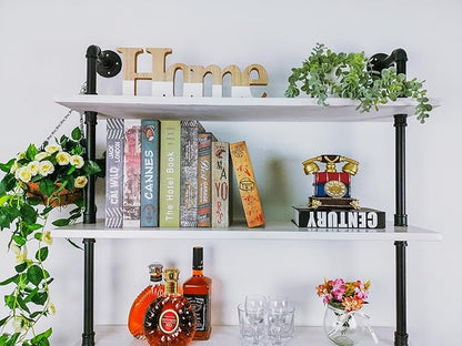 6 Tier Industrial Ladder Shelf Bookcase, Wall Mounted Rustic Bookshelf for Living Room Decor and Storage (White, 6 Tier - 10" D x 36" W x 82.5" H)