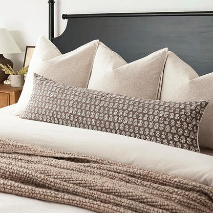 Foindtower Set of 2 Decorative Floral Long Body Lumbar Throw Pillow Covers Vintage Accent Farmhouse Cushion Covers Neutral Home Decor for Sofa Couch Chair Bedroom Living Room Outdoor,14×36 Inch,Brown