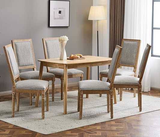 Merax Upholstered Solid Wood Dining Chairs Set of 6, French Country Style Accent Side Seating Furniture for Kitchen, Living Room, Cushioned Back, Grayish Green