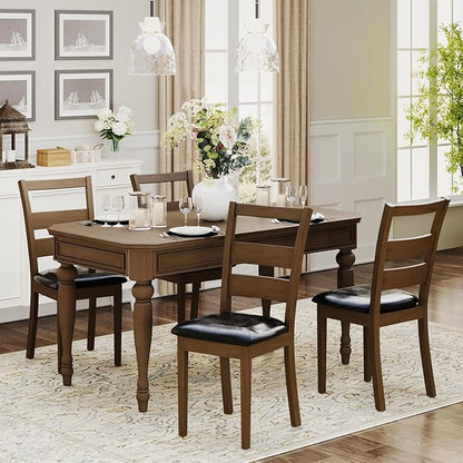 COLAMY Farmhouse Dining Chairs Set of 4, Upholstered Kitchen Chairs with Ladder Back, Modern Wood Side Dining Room Chairs with Wooden Legs for Rustic Restaurant, Dark Brown