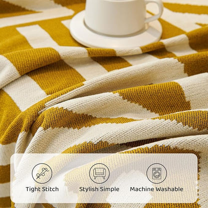 STACYPIK Mustard Yellow Boho Sofa Cover Couch Cover Reversible Jacquard Furniture Protector for 3 Cushion Couch L Shaped Sofa Slipcover Non-Silp Sofa Cushion Covers for Sectional with Tassels-91X150IN