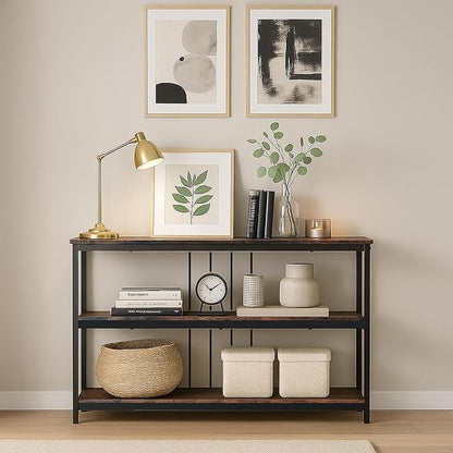 INHABIT UNION Sofa Console Table, Farmhouse Long Entryway Table with Storage and Shelf 3Tier Sofa Table Behind Couch for Living Room,Foyer 47inch,Rustic Brown