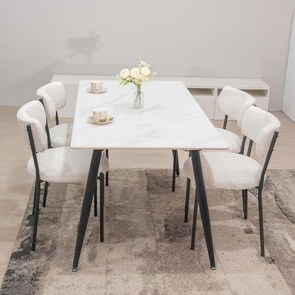 AWQM Dining Chairs Set of 2, Mid-Century Modern Kitchen Dining Room Chairs, Boucle Dining Chairs with Black Metal Legs for Kitchen, Living Room, White