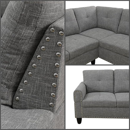 Modular L-Shaped Sectional Sofa, Modern Couches with Movable Chaise, Convertible 4-Seater Couch for Bedroom, Apartment & Office, Brown Grey