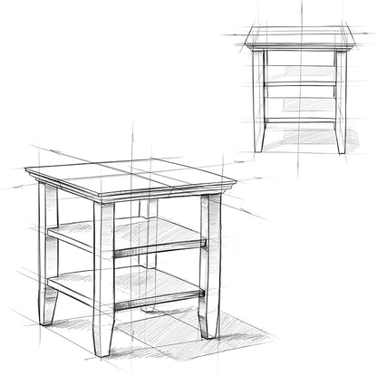 SIMPLIHOME Acadian SOLID WOOD 19 Inch Wide Square Transitional End Table in Distressed Grey, For the Living Room and Bedroom