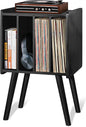 Wooden LP Record Player Stand with 4 Cabinets, Holds up to 100 Vinyls, Metal Record Storage Holder and Organizer Table, Classical Design for Files/Book (Mid-Century Modern)