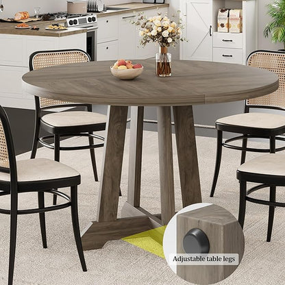 Dining Table for 4 to 6 People, 47 Inch Round Dining Table, Wooden Kitchen Table with Sturty Legs, Dining Room Table for Dining Room, Kitchen, Grey