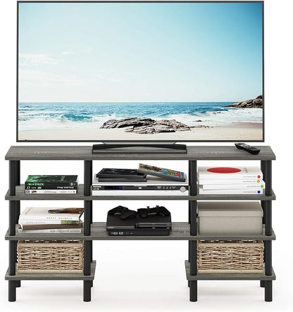 Furinno Turn-N-Tube 4-Tier Multipurpose Wide Shelf TV Stand, French Oak Grey/Black
