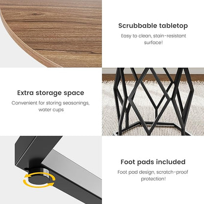 GarveeHome Round Dining Table for 4-6 People, 47 Inch Farmhouse Kitchen Table, Sturdy Metal Base, Industrial Wood Dinning Room Table for Kitchen, Brown