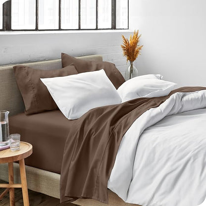 Bare Home Split Head Flex King Sheet Set - 1800 Ultra-Soft Microfiber Bed Sheets - Double Brushed - Deep Pockets - Easy Fit - 4 Piece Set - FlexTop King Bedding (Split Head Flex King, Cocoa)