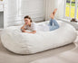 Hobestluk 6FT Bean Bag Chairs Adult Bean Bag with Portable Handle Comfy Large Bean Bag Lounge Chair with Removable Cover for Living Room Bedroom (Stripe White, 6FT)