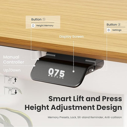 COLAMY Electric Adjustable Standing Desk – 48 x 28 Inch Sit Stand Desk with Drawer & Cable Management, Dual Motor Lift System, Ergonomic Footrest, Home Office Table (Veneer Desktop, Oak + White)