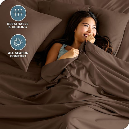 Bare Home Full XL Sheet Set - Luxury 1800 Ultra-Soft Microfiber Extra Long Bed Sheets - Double Brushed - Deep Pockets - Easy Fit - 4 Piece Set - Bedding Sheets & Pillowcases (Full XL, Cocoa)