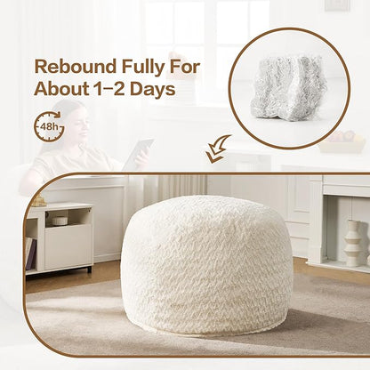 Hobestluk 3ft Bean Bag Chairs for Adults Large Beanbag Chair with Chevron Plush Fur Cover Big Bean Bag Chair for Living Room Bedroom Dorm Office - White (36” x 36” x 22”)